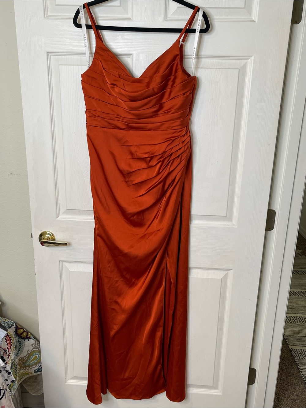 Azazie Copper Formal Maxi Dress with Draped Bodice
